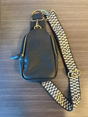 Anthropologie Urban Originals Black Crossbody Sling Bag with Patterned Strap